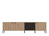 Mobile Porta tv Marrone Rovere Nodi Nero 2 Cassetti un Ripiano 208x40x54.5h cm, 3 Ante - Scapoli