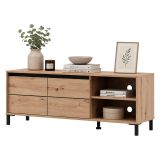 Mobile Porta tv Marrone Rovere Nodi Nero 2 Ripiani 2 Ante 138x40x52h cm, con Piedini - Cigno