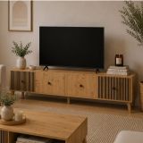 Mobile Porta tv Marrone Rovere Nodi Nero 2 Ripiani 2 Ante 180x42x45h cm, Ante Effetto Rigato - Lileza