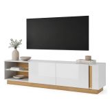Mobile Porta tv Marrone Rovere Nodi Nero 2 Ripiani 2 Ante 188x40x46h cm, Ripiano in Vetro - Kahadada