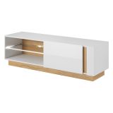 Mobile Porta tv Marrone Rovere Nodi Nero 2 Ripiani Un'anta 138x40x46h cm, Ripiano in Vetro - Kagale