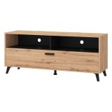 Mobile Porta tv Marrone Rovere Nodi Nero 3 Ripiani Un&#039;anta 137.5x40x57.5h cm, 4 Vani - Platania