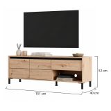 Mobile Porta tv Marrone Rovere Nodi Nero un Cassetto un Ripiano 151x40x52h cm, 2 Ante - Corciano