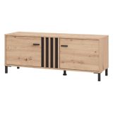 Mobile Porta tv Marrone Rovere Nodi Nero un Ripiano 2 Ante 131.5x40x52h cm, 2 Vani - Forte