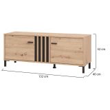 Mobile Porta tv Marrone Rovere Nodi Nero un Ripiano 2 Ante 131.5x40x52h cm, 2 Vani - Forte