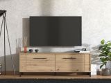 Mobile Porta tv Marrone Rovere Nodi Nero un Ripiano 2 Ante 157x40x52h cm, 2 Vani - Nazzaro