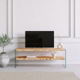 Mobile Porta tv Marrone Rovere Trasparente un Ripiano Struttura in Vetro Temperato 120x35x45h cm, un Vano - Cloz