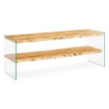 Mobile Porta tv Marrone Rovere Trasparente un Ripiano Struttura in Vetro Temperato 120x35x45h cm, un Vano - Cloz