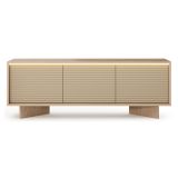 Mobile Porta tv Marrone Rovere un Ripiano 3 Ante 154x40x54h cm, Ante Effetto Rigato con led - Kamele