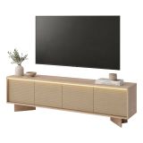 Mobile Porta tv Marrone Rovere un Ripiano 4 Ante 204x40x54h cm, Ante Effetto Rigato con led - Kame
