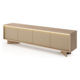 Mobile Porta tv Marrone Rovere un Ripiano 4 Ante 204x40x54h cm, Ante Effetto Rigato con led - Kame
