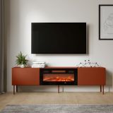 Mobile Porta tv Marrone Terracotta un Ripiano 2 Ante 200x42x57h cm, Caminetto Incluso - Vermezzo