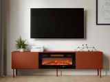 Mobile Porta tv Marrone Terracotta un Ripiano 2 Ante 200x42x57h cm, Caminetto Incluso - Vermezzo