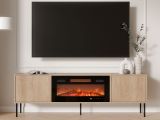 Mobile Porta tv Marrone un Ripiano 2 Ante 180x40x60h cm, Caminetto Incluso - Silvi