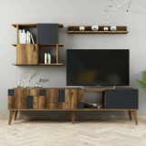 Mobile porta TV Menk, Supporto per televisione da salotto, Credenza bassa da soggiorno, Base porta TV, 180x34h49 cm, Noce e Antracite