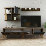 Mobile porta TV Menk, Supporto per televisione da salotto, Credenza bassa da soggiorno, Base porta TV, 180x34h49 cm, Noce e Antracite