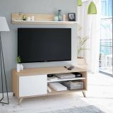 Mobile porta TV Mesa, Credenza per televisione da soggiorno con 1 anta, Supporto TV da salotto, Madia di design, 135x40h50 cm, Rovere