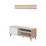 Mobile porta TV Mesa, Credenza per televisione da soggiorno con 1 anta, Supporto TV da salotto, Madia di design, 135x40h50 cm, Rovere