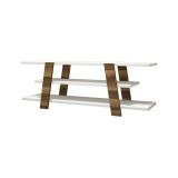 Mobile porta TV Mir, Supporto per televisione da salotto, Credenza bassa da soggiorno, Base porta TV, 120x34h42 cm, Noce e Bianco