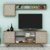 Mobile porta TV Nair, Supporto per televisione da salotto, Credenza bassa da soggiorno, Base porta TV, 160x35h56 cm, Noce e Bianco