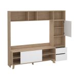 Mobile porta TV Nanette, Credenza da soggiorno, Armadio basso per TV, Base parete attrezzata, 48x209 h183 cm, Rovere e Bianco