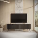Mobile Porta tv Nero 2 Ripiani 2 Ante 163x38x51h cm, Ante Effetto Rigato con Piedini - Kalase