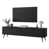 Mobile Porta tv Nero 2 Ripiani 2 Ante 163x38x51h cm, Ante Effetto Rigato con Piedini - Kalase