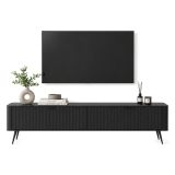 Mobile Porta tv Nero 2 Ripiani 2 Ante 200x38x51h cm, Ante Effetto Rigato con Piedini - Kala