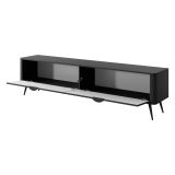 Mobile Porta tv Nero 2 Ripiani 2 Ante 200x38x51h cm, Ante Effetto Rigato con Piedini - Kala