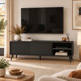 Mobile Porta tv Nero 2 Ripiani Un'anta 135x40x48h cm, con Piedini - Lilemi