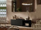 Mobile Porta tv Nero 3 Ripiani 2 Ante 150x40x48h cm, 6 Vani - Finita