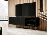 Mobile Porta tv Nero 3 Ripiani 2 Ante 150x42x52h cm, 6 Vani - Magnano