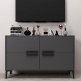 Mobile Porta tv Nero Antracite 2 Ripiani 4 Ante 120x30x75h cm, 4 Vani - Luzzi