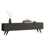 Mobile Porta tv Nero Antracite 2 Vani 2 Ante 160x25x40h cm, Apertura a Ribalta - Atestino