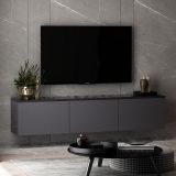 Mobile Porta tv Nero Antracite 3 Vani 3 Ante 160x32x35h cm, Apertura a Ribalta - Surrigone