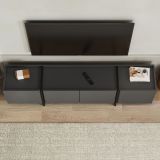 Mobile Porta tv Nero Antracite Apertura a Ribalta 4 Ante 180x35x46h cm, 4 Vani - Nokarara