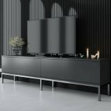 Mobile Porta tv Nero Antracite Argento Cassetti un Ripiano 180x30x47h cm, 2 Ante - Espero