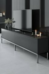 Mobile Porta tv Nero Antracite Argento Cassetti un Ripiano 180x30x47h cm, 2 Ante - Espero