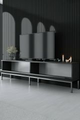 Mobile Porta tv Nero Antracite Argento Cassetti un Ripiano 180x30x47h cm, 2 Ante - Espero
