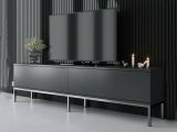 Mobile Porta tv Nero Antracite Argento Cassetti un Ripiano 180x30x47h cm, 2 Ante - Espero