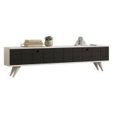 Mobile Porta tv Nero Antracite Bianco 2 Ante Apertura a Ribalta 160x25x35h cm, 2 Vani - Tresana