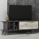 Mobile Porta tv Nero Antracite Bianco Marmo Un'anta Apertura Scorrevole 120x30x45h cm, 2 Vani - Futani