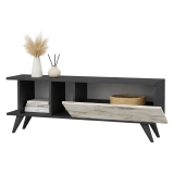 Mobile Porta tv Nero Antracite Bianco Marmo Un'anta Apertura Scorrevole 120x30x45h cm, 2 Vani - Futani