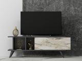 Mobile Porta tv Nero Antracite Bianco Marmo Un'anta Apertura Scorrevole 120x30x45h cm, 2 Vani - Futani