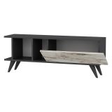 Mobile Porta tv Nero Antracite Bianco Marmo Un'anta Apertura Scorrevole 120x30x45h cm, 2 Vani - Futani