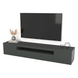 Mobile Porta tv Nero Antracite Lucido 2 Ripiani 3 Ante 200x40x37h cm, con Luci led Made in Italy - Amore
