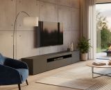 Mobile Porta tv Nero Antracite Lucido 2 Ripiani 3 Ante 200x40x37h cm, con Luci led Made in Italy - Jesse
