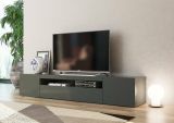 Mobile Porta tv Nero Antracite Lucido 2 Ripiani Apertura Battente, a Ribalta 200x40x37h cm, 3 Ante Made in Italy - Jesse