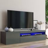 Mobile Porta tv Nero Antracite Lucido un Ripiano 2 Ante 150x40x37h cm, con Luci led Made in Italy - Acrilya