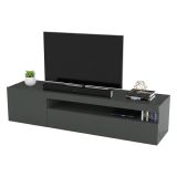 Mobile Porta tv Nero Antracite Lucido un Ripiano 2 Ante 150x40x37h cm, con Luci led Made in Italy - Acrilya